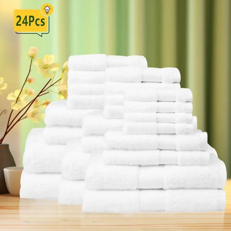JML Extra Wide 24-Piece White Cotton Bath Towel Set - 600 GSM Extra Large & Highly Absorbent - Includes 6 Luxury Bath Towels (31.5”x54”), 6 Hand Towel