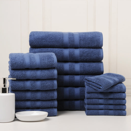 18 Piece 100% Egyptian Cotton Towel Set - Luxurious, Super Absorbent, Made in India - Includes Oversized 6 Bath towels, 6 hand towels, 6 washcloths