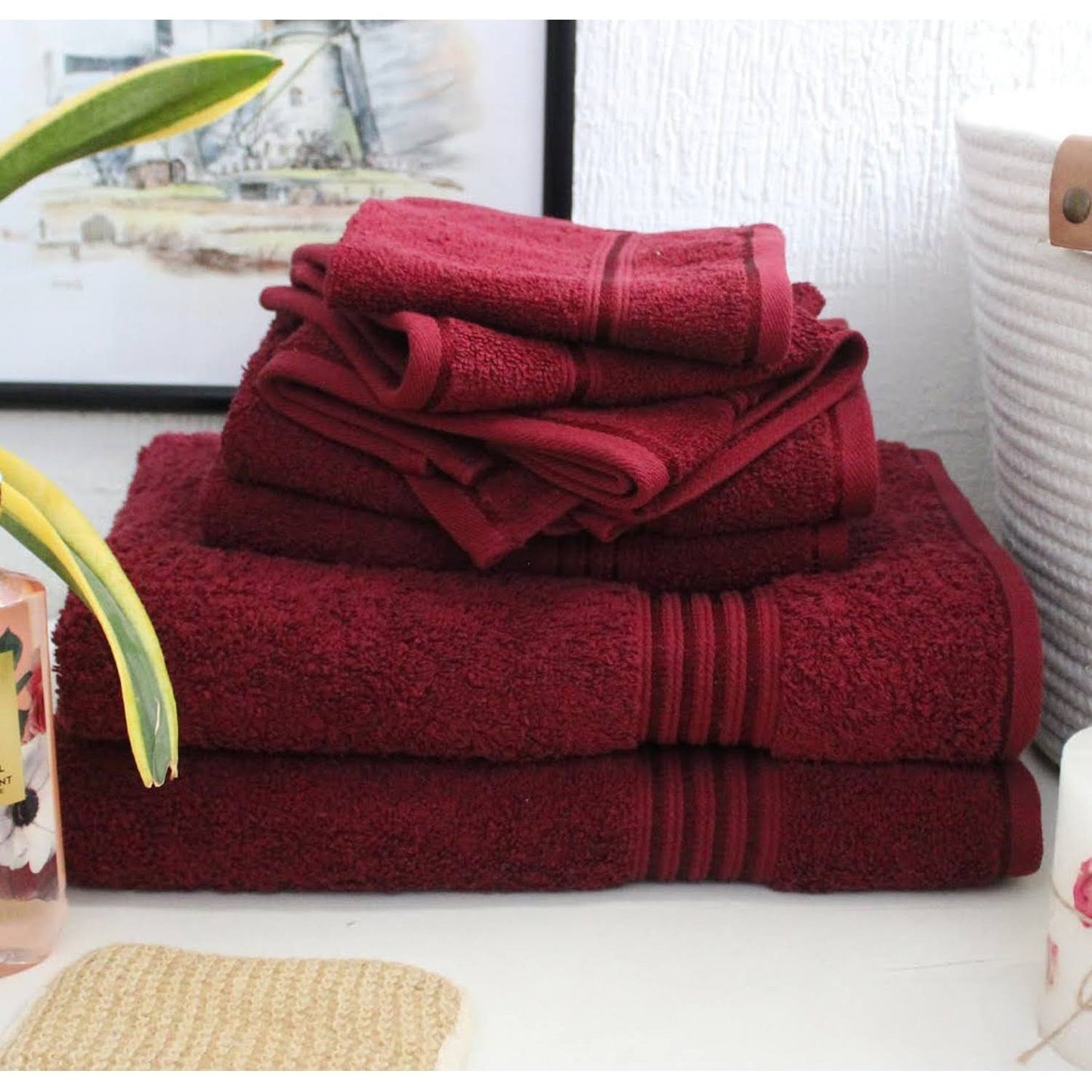 16 Piece Bath Towel Set, Red Towels, Luxury Cotton Towels, Soft & Skincare High Absorbent & Quick Drying, Ideal for Bathroom, Spa, Pool, Salons, Red C