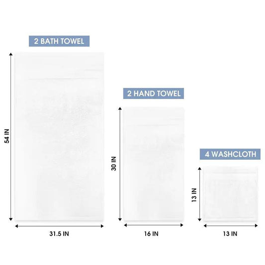 JML Extra Wide 24-Piece White Cotton Bath Towel Set - 600 GSM Extra Large & Highly Absorbent - Includes 6 Luxury Bath Towels (31.5”x54”), 6 Hand Towel