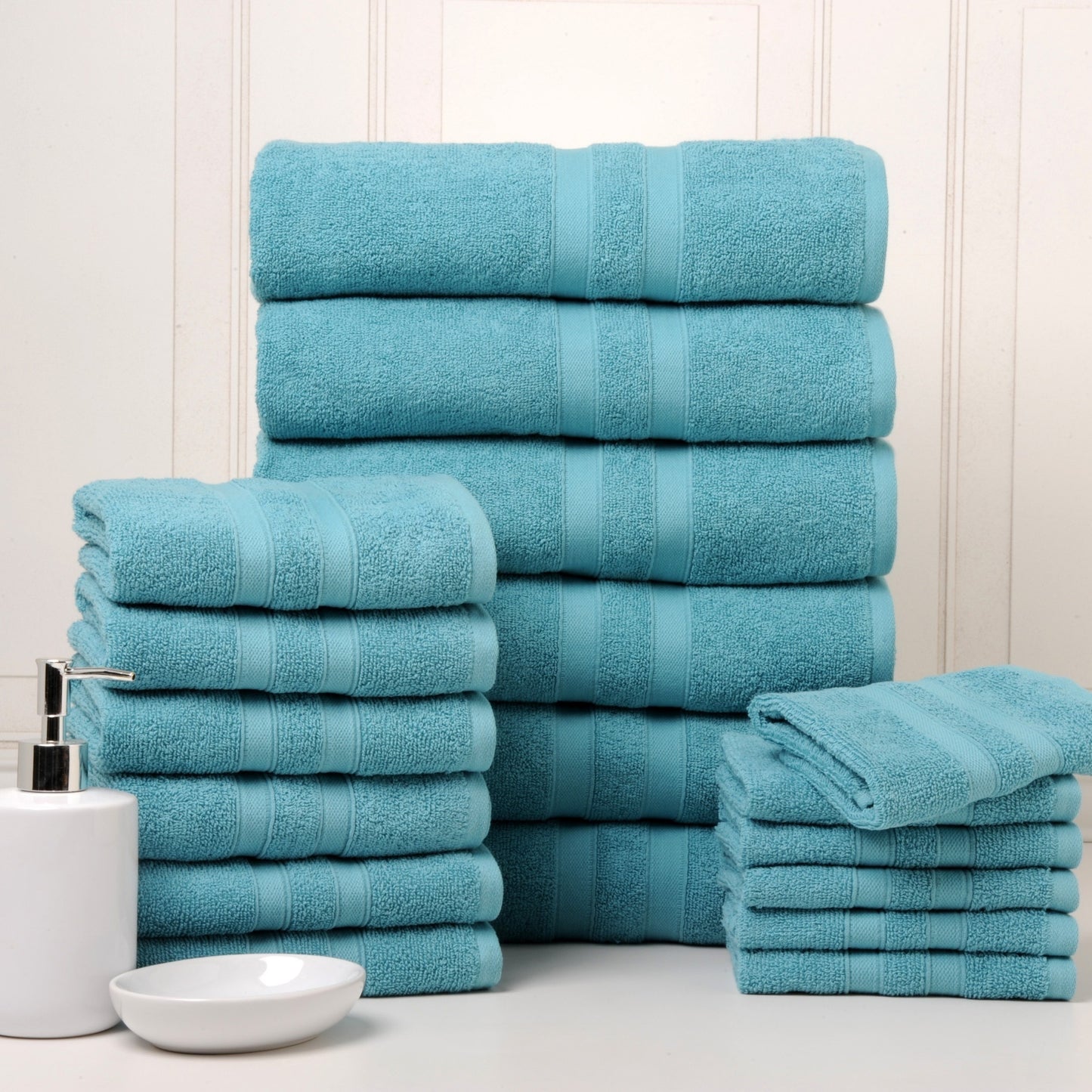 18 Piece 100% Egyptian Cotton Towel Set - Luxurious, Super Absorbent, Made in India - Includes Oversized 6 Bath towels, 6 hand towels, 6 washcloths