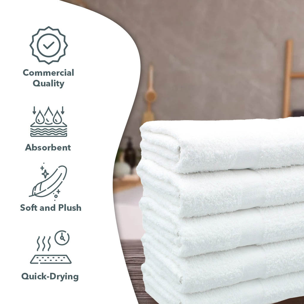 12-Pack Bath Towels for Bathroom, Durable Guest Towels for Hotels, Spa, Restaurants, and Hospitals Size 24x48 - Economical Pack of 12